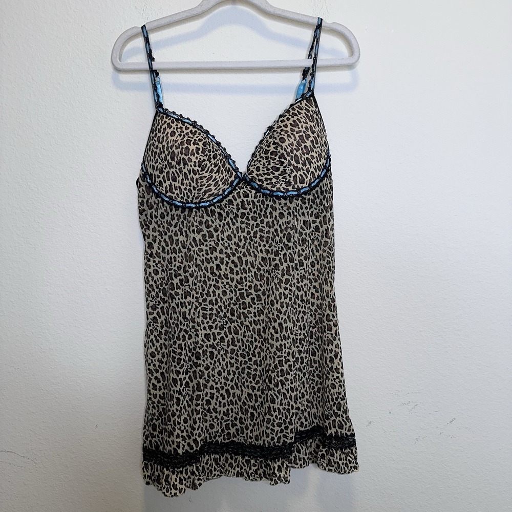 Rampage! Y2K Leopard Print Slip Dress / Lingerie with Lace Trim 1X